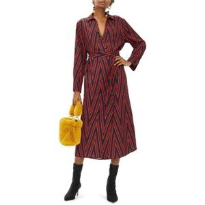 Topshop Midi Dress Print Horn Button Striped Shirt Dress Size 4